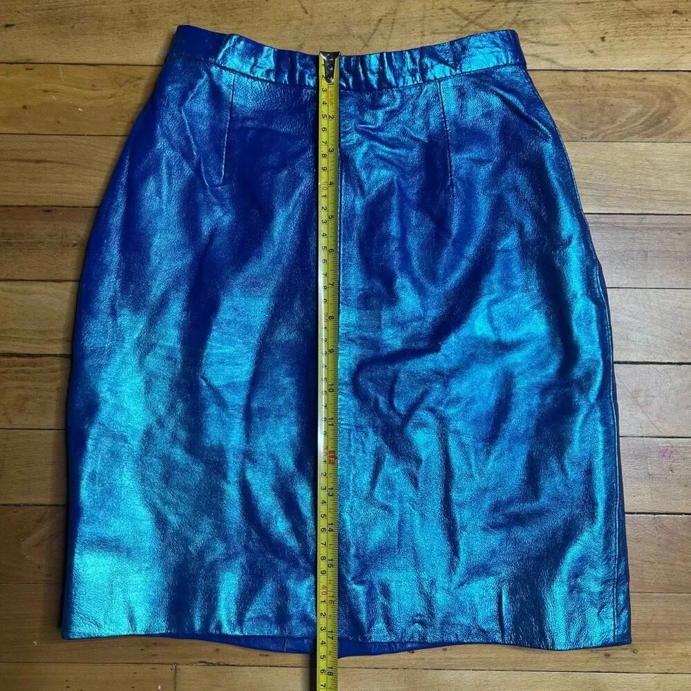 Michael Hoban x North Beach Leather Upcycled Metallic Blue Mini Pencil Skirt 3/4